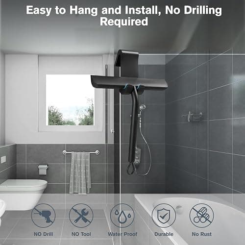 Vinabo Silicone Squeegee Shower Cleaner with Hook, Black Shower Scraper for Bathroom, Kitchen, Car, Window and Glass Cleaning thumbnail 4