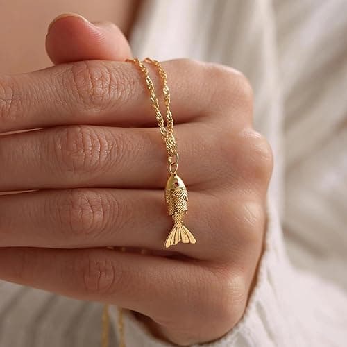 Movable 3D Articulated Fish Necklace, Gold Pave Fish Pisces Sea Lover Lucky Fish Pendant Necklaces For Women Men Summer Beach Trendy Jewelry Gifts (gold Large) thumbnail 8