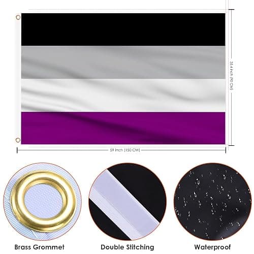 AhfuLife Asexual Flag - 3x5 Ft Rainbow Pride Flag for Outside - Double Side with Brass Eyelets for Asexual Party Decor, LGBT Pride Day Party Wedding Decorations thumbnail 4