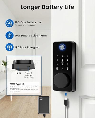 IBLOG Smart Deadbolt Lock, Fingerprint Keyless Entry Door Lock App Control, Electronic Touchscreen Keypad, Auto Locking, IP54 Weatherproof, Easy Install Digital Deadbolt for Front Door thumbnail 8