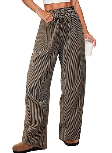 Dokotoo Women's Striped Barrel Casual Pants High Waisted 2026 Elastic Drawstring Trousers thumbnail 4