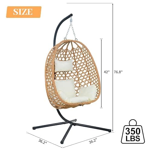 EortheX Hanging Egg Chair with Cushions – Comfortable Rattan Swing Chair with Stand for Patio, Garden, or Balcony – Stylish and Relaxing Outdoor Lounge Chair, 350LBS Capacity Indoor Outdoor (Beige) thumbnail 2