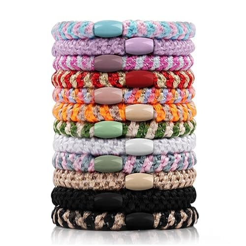 Kisvic Haargummi, 12 Stück Haargummis Damen Mehrfarbigen, Mode Geflochtene Hair Ties, Elastische Haarbänder für Frauen/Mädchen/Kinder,Dickes und Lockiges Haar - Image 1