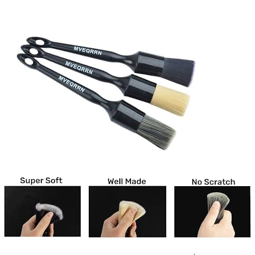 MVEQRRN 3pcs Car Detailing Brush Set-1pcs Boars Hair Car Detailing Brushes,1pcs Ultra Soft No Scratch Detailing Brush for Air Vent,Leather Seat 1pcs Detail Brushes car Detailing for Interior Exterior thumbnail 3