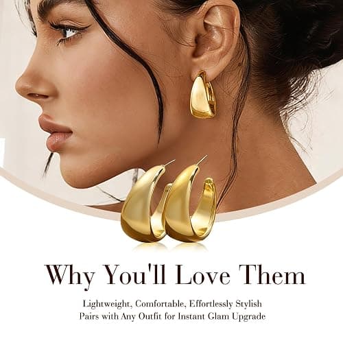 30 Pairs Chunky Gold Hoop Earrings for Women, Multipack Jewelry for Gift | Multiple Styles, lightweight, Stackable, Premium Resin, 14K Gold-plated, Hypoallergenic, Great for Party/Gathering/Wedding thumbnail 5