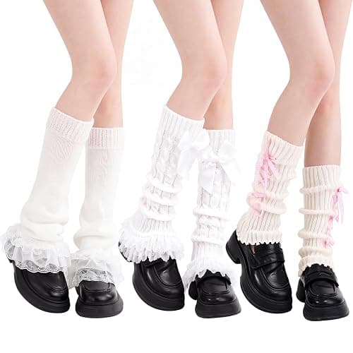KKuSoxyy 3PCS Y2K Lace Leg Warmers, Kawaii Lolita Knit Leg Sleeves | Cute Lace Bow Ruffle Design, Soft Slouchy Stretchy Knit Fabric, One Size, for Lolita, Ballet, Cosplay Party and Daily Wear - Image 1