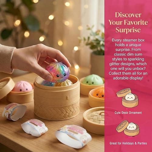 Dumpling Squeeze Toys, Glitter Dumpling Squeeze Toy with Steamer Box, Soft Dough Dumpling Stress Ball, Sensory Mystery Gifts for Kids & Adults, Classroom Prizes & Party Favors (A-Blue) thumbnail 6