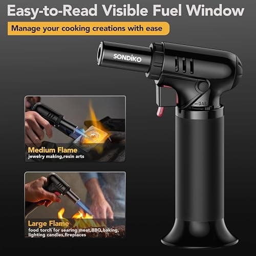 Sondiko Butane Torch Lighter with Visible Fuel Window, Refillable Soldering Torch with Adjustable Flame for Welding, Resin Art, Industrial(Butane Gas Not Included) thumbnail 3