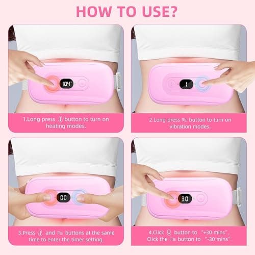Portable Heating Pad Period Cramps: 2 Timer 6 Heat Levels 6 Vibration Modes Cordless Electric Heating Pad for Back Pain Relief Menstrual Heating Pad Christmas Stocking Stuffer Pink thumbnail 3
