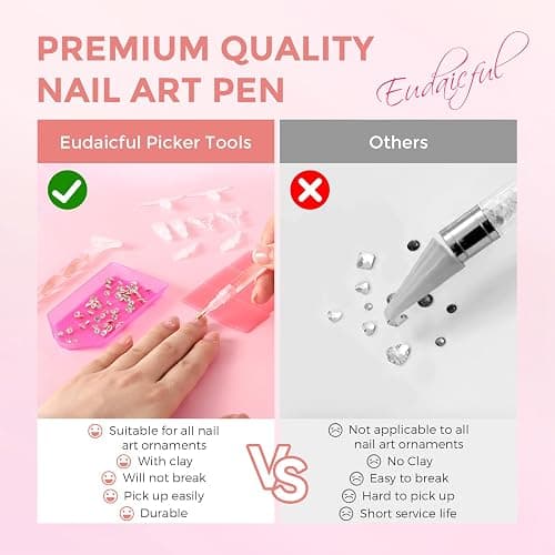 Rhinestone Picker Tool Kit: 2Pcs Rhinestone Picker Handle, Dual-Ended Rhinestones Applicator Dotting Pen with 12 Upgraded Plastic Replacement Tips, Clay, Bedazzling Tools for Nail Art Craft (Pink) thumbnail 3