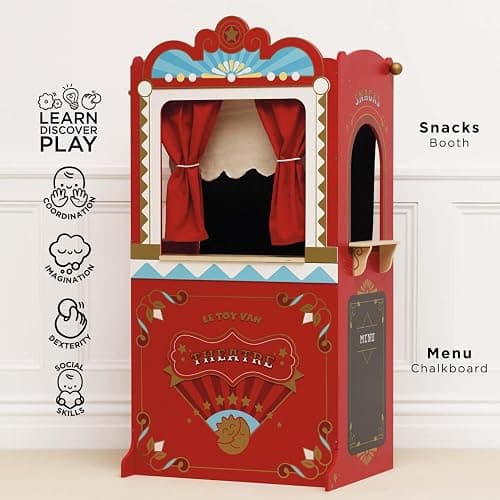 Le Toy Van Large Floor Standing Wooden Educational Puppet Theater | Red and Gold design, FSC Certified Wood, Non-Toxic Water-Based Paints, Plastic Free thumbnail 4