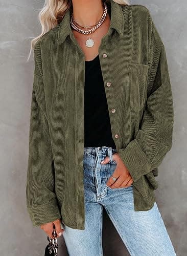 Dokotoo Womens Corduroy Button Down Shirts Boyfriend Long Sleeve Oversized Blouses Tops thumbnail 3