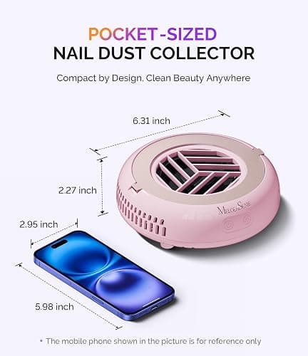 MelodySusie Pocket-Sized Nail Dust Collector HProA for Gel Polish Removal | 6000RPM, 3 Suction Modes, 30 Disposable Filters, for Beginners & Home DIY Nail Art, Dust-free Nail Work thumbnail 7