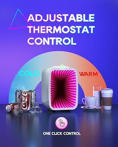 BEICHEN Mini Fridge, 4 Liter/6 Cans Small Refrigerator With Dimmable LED Light,AC/DC Portable Thermoelectric Cooler and Warmer Gaming mini fridge for Bedroom,Office,Gaming room and Car (White) thumbnail 6