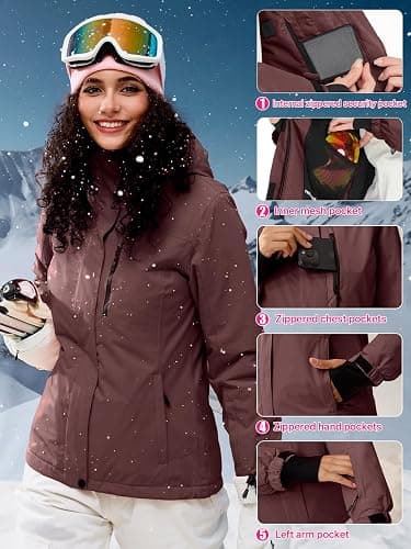 FREE SOLDIER Damen Winterjacke Wasserdicht Atmungsaktiv Warme Fleece Gefütterte Ski Jacke Outdoor Winterregenjacke mit Kapuze und Vollständig Versiegelte Nähte thumbnail 5