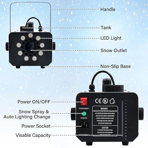 TCFUNDY Snow Machine with 9 LED Lights, 600W Snow Making Machine with 12 Color Lights Effect Snowflake Maker for Christmas Wedding Kids Party Stage with Remote Control thumbnail 7