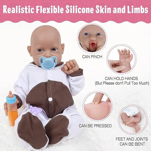 Vollence 23 inch Full Silicone Baby Dolls - Realistic, Not Vinyl, Cute Reborn Dolls - Lifelike Baby Child Gifts - Girl thumbnail 5