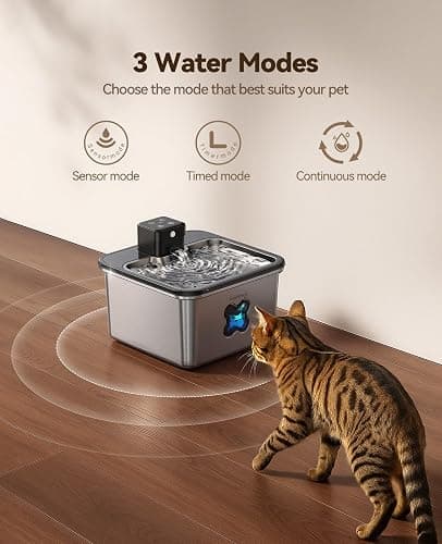 Cat Water Fountain Cordless: [Visual Filter] & [Heavy-Duty Stainless Steel] FEELNEEDY- Premium, Durable Design. 3.2L/108oz, 4000mAh Battery Operated Pet Fountain with Sensor, for Cats and Dogs thumbnail 4
