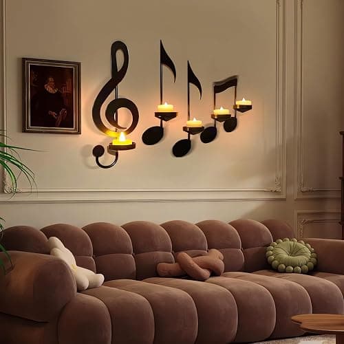 ZAYHENYOO Music Note Wall Decor Candle Sconces Holder Set of 4 Black Metal Decorative Sconces for Kitchens,Porch,Living Rooms,Entryway,Fireplaces,Stairway thumbnail 7