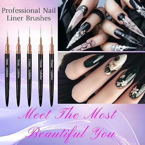 5pcs Nail Art Liner Brushes, Liner Brush For Nails Gel, Painting Art Design Brush Set Nail Dotting Drawing Tool For Long Lines, Thin Details, Fine Drawing Sizes 7/9/11/15/25mm（Black） thumbnail 6