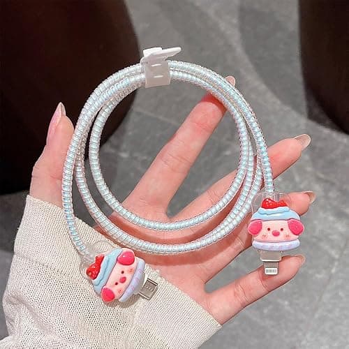 LALAPOPO Cute Charger Protector Compatible with iPhone 18W/20W Charger Adapter, Clear Kawaii Pink Pig Strawberry Pattern Design Cute Cable Case Saver Protector for Girls Women thumbnail 3