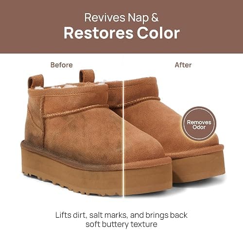 Suede & Sheepskin Cleaning Kit Compatible with UGG Footwear - Gentle Cleaner and Conditioner, Protector Spray, Odor Remover, Suede Stain Nap Eraser, Dual Brush Set - For UGG Shoes, Boots thumbnail 4