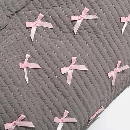 Umimss Preppy Y2K Bow Tote Handbag - Gray-Pink Puffer Aesthetic Large Shoulder Hobo for School, Fashion and Travel thumbnail 2