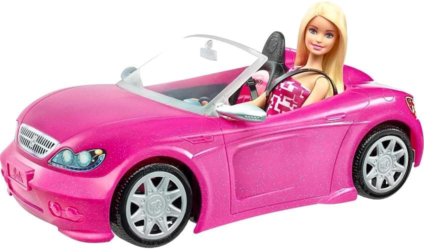 Barbie Playset with Sparkly Pink 2-Seater Toy Convertible Car Featuring Glam Details & Fashion Doll in Sundress & Sunglasses - Image 1