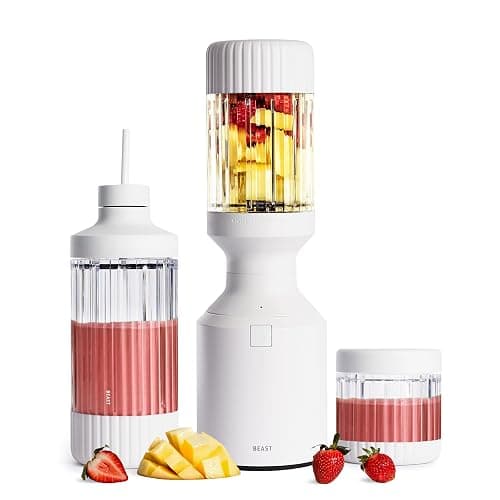 Beast Mega 1200 Plus | Premium Countertop Blender | Smoothies, Shakes, Sauces, Dips, Soups | Blends Ice and Frozen Fruit | XL Vessel | With Extra Vessels, Straw System | 1200W | (Cloud White, 120V) thumbnail 2