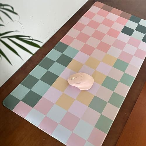 Nasdalgias Checkered Desk Mat Cute Pink Pastel XXL Large Mouse Pad Aesthetic Boho Desk Pad with Stitched Edges, Office Decor Keyboard Pad Mouse Mat for Computer thumbnail 8