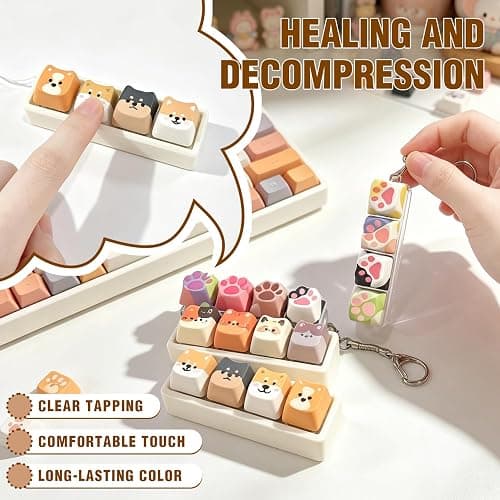 Cute Cat Keyboard Fidget Toy,Crisp Sound,Stress Relief Fidget Clicker Keychain,Creative Keycap Button, for Adults at Work, Travel, Home – Anxiety Relief & Focus Boost (Cat) thumbnail 4