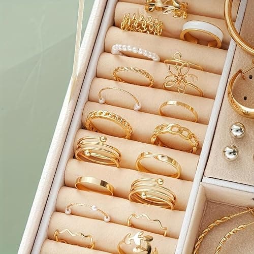 London Luxe 86-Piece Jewellery Set, Gold-Tone Necklaces, Earrings and Rings with Rhinestones, Vintage Style thumbnail 4
