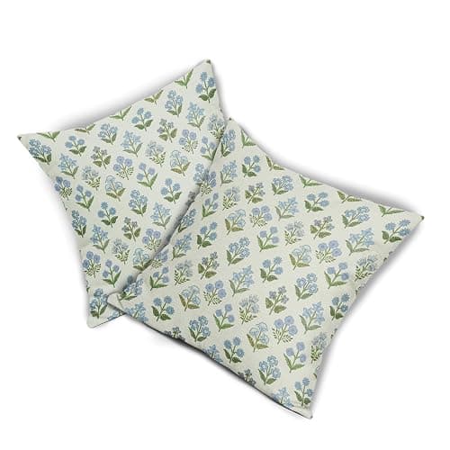Sivirary Blue Green Block Print Pillow Covers 24x24 Inch Set of 2, Vintage Floral Spring Decorative Throw Pillow Cases Boho Cushion Covers Rustic Decoration Gift Farmhouse Sofa Couch Bed Decor thumbnail 8