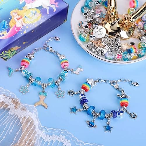AIPRIDY 150 Pieces Charm Bracelet Making Kit,Unicorn Mermaid Crafts Gifts Set Can Inspires Imagination and Creativity,Jewelry Making Kit Perfect Gifts for Girls 5-12 Years Old (150 Pieces) thumbnail 7