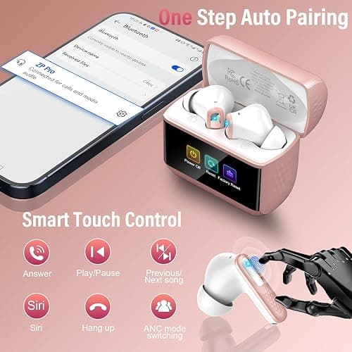 Wireless Earbuds, Bluetooth 5.4 Ear Buds with Multifunctional Touch Screen, Bass Stereo Sound, ANC/ENC Noise-Canceling MIC, IPX7 Waterproof, 48H Bluetooth Earphones with 5 EQ Modes, Rose Gold thumbnail 9