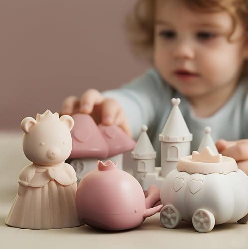 MarcZero Princess Silicone Bath Toys 8Pcs for Toddlers Kids Babies,Bathtub Water Toys,Soft Squeezable Easy-Grip Pool Toys Set (Pink) thumbnail 7