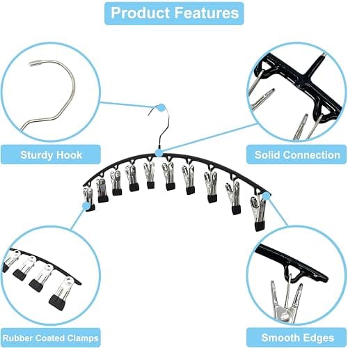 Legging Organizer Closet Organizers and Storage, Pants Hangers Space Saving with 10 Clips, 2 Pack Multi-Function Clothes Hangers for Leggings, Pants, Jeans, Skirts, Hats, Scarves, Socks (Black) thumbnail 3