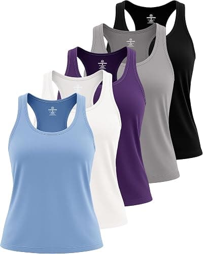 Real Essentials 5 Pack: Women's Racerback Tank Top Dry-Fit Athletic Performance Yoga Activewear (Available in Plus Size) - Image 1