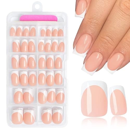 AddFavor French Tip Press on Nails Short Square - 240pcs White French Tip Nails with Nail Glue & Adhesive Tabs, 10 Sizes Glue on Nails for Women & Girls Fingernails Manicure - Image 1