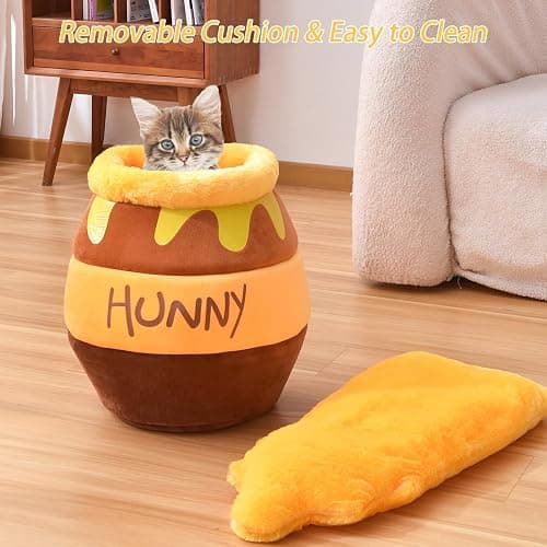 Honey Pot Cat Cave Bed, Soft and Thick Rebound Sponge Pet Nest with Removable & Washable Cushion, Cute Cartoon Design for Small Cats and Breeds thumbnail 5