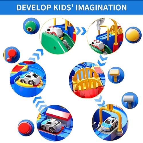 TEMI Kids Race Track Toys with 3 Mini Cars - Puzzle Rail Car Adventure Playset for 3-7 Year Old Boys and Girls thumbnail 3