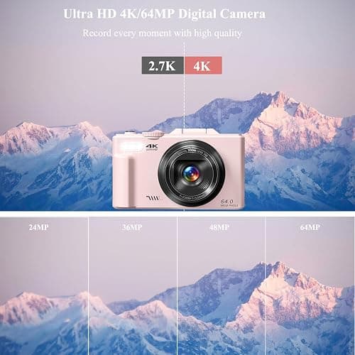 4K Digital Camera for Photography, 64MP Vlogging Camera for YouTube, WiFi Vlog Cameras with 18X Digital Zoom, 3'' Flip Screen and 32GB TF Card, Pink thumbnail 2