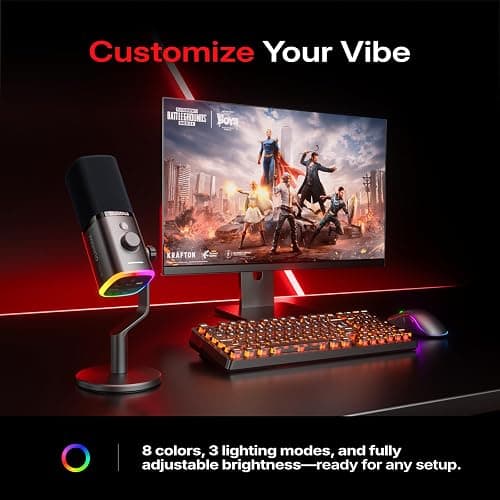 MAONO PD100W Wireless/USB Microphone, PC Gaming Mic with One-Click Noise Reduction,Mute Button,Custom RGB, 3.5mm Headphone Jack, Desktop Dynamic Streaming Mic for Recording,Podcasting, Black thumbnail 4