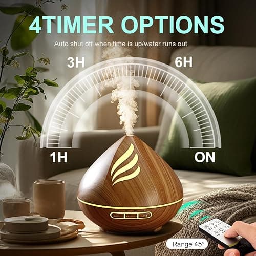 Essential Oil Scent Diffuser: 500ML Aroma Diffuser with Remote Control, Large Fragrance Aromatherapy Diffuser, Mist Humidifier with 14 Colors LED Lights and Auto-Off for Bedroom & Home thumbnail 5