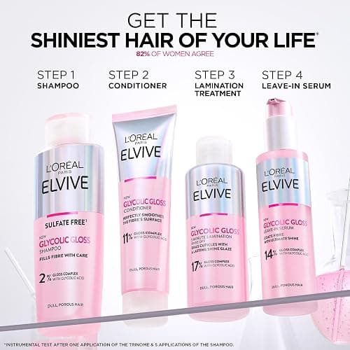 L'Oréal Paris Elvive Glycolic Gloss Shampoo, Conditioner & Treatment Set | Get The Shiniest Hair Of Your Life, Glossing Routine For Mirror-Like Shine, Rinse Off Treatment For Dull Porous Hair thumbnail 7