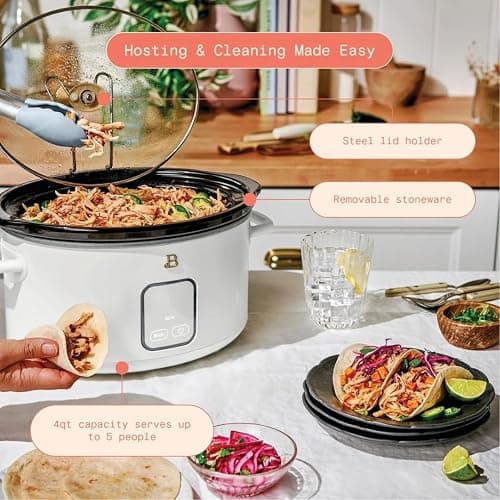 Beautiful 4-Quart Slow Cooker with Touch-Activated Display, Programmable Digital Controls, Removable Non-Stick Pot, Keep Warm Function, by Drew Barrymore (White Icing) thumbnail 4
