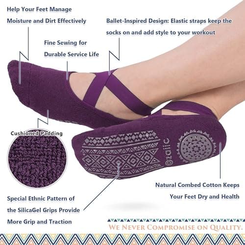 Ozaiic Pilates Socks for Women Non Slip Grip, Yoga Socks with Grippers for Barre, Hospital, Ballet, Dance, Barefoot Workout thumbnail 2
