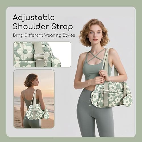 CAMTOP Mini Gym Bag for Women, Small Gym Tote Bag Puffy Quilted Sports Duffel Bag with Wet Compartment and Coin Purse Duffel Bags Dance Yoga Workout Bag for Gifts thumbnail 3