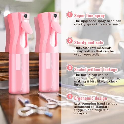 Spray bottles, Spray Water Bottle Fine Mist Refillable, Continuous Spray Bottle for Hair, Skin Care, Planting, Showering Pets, Travel, Cleaning & Home (Pink) thumbnail 3