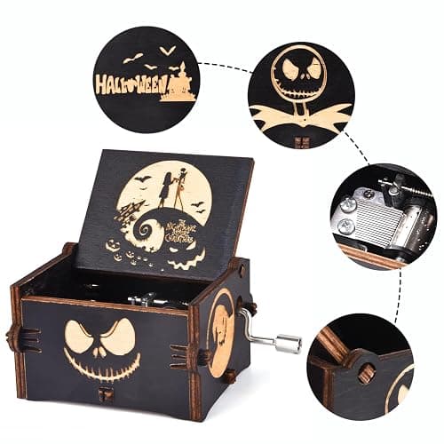 Aokely Before Christmas Music Box,Engraving Nightmare Musical Box Melody Plays This is Halloween Home Decor for Halloween Valentine's Day Christmas thumbnail 6